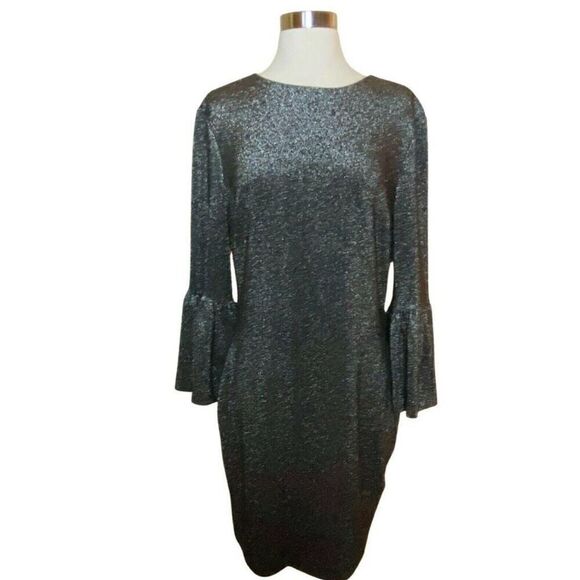 Ted Baker Women’s Size 2 Hannah Bell Sleeve Mini Dress Grey Sparkle Metallic - Picture 6 of 15